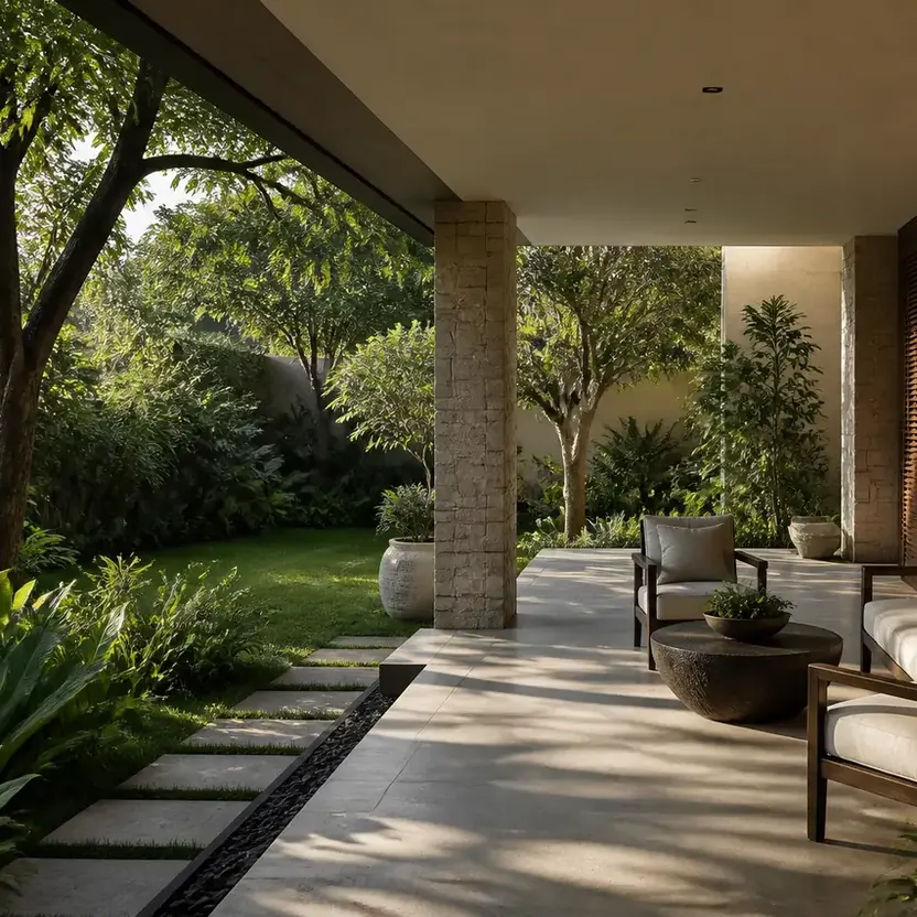 Prestige Bannerghatta Road, artistic impression A shaded garden terrace with lounge seating